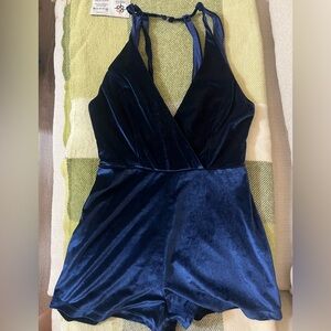 Urban Outfitters Navy Blue Velour Jumpsuit